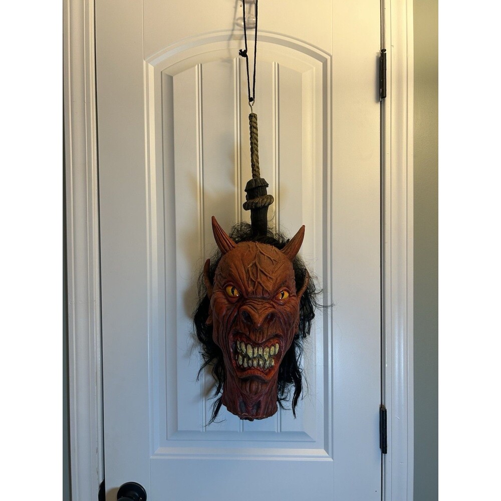 Red Devil Satan Head Halloween Hanging Rubber Prop Mask Decor Rare Discontinued - Picture 3 of 13